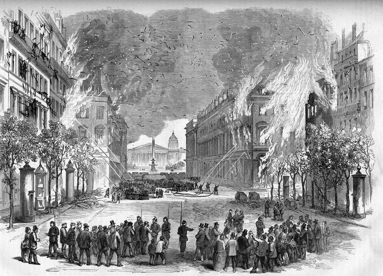 La Comuna de París en 1871. Fuego encendido por los federados (comuneros) en la Rue Royale durante la semana sangrienta (22 al 28 de mayo) de Unknown artist
