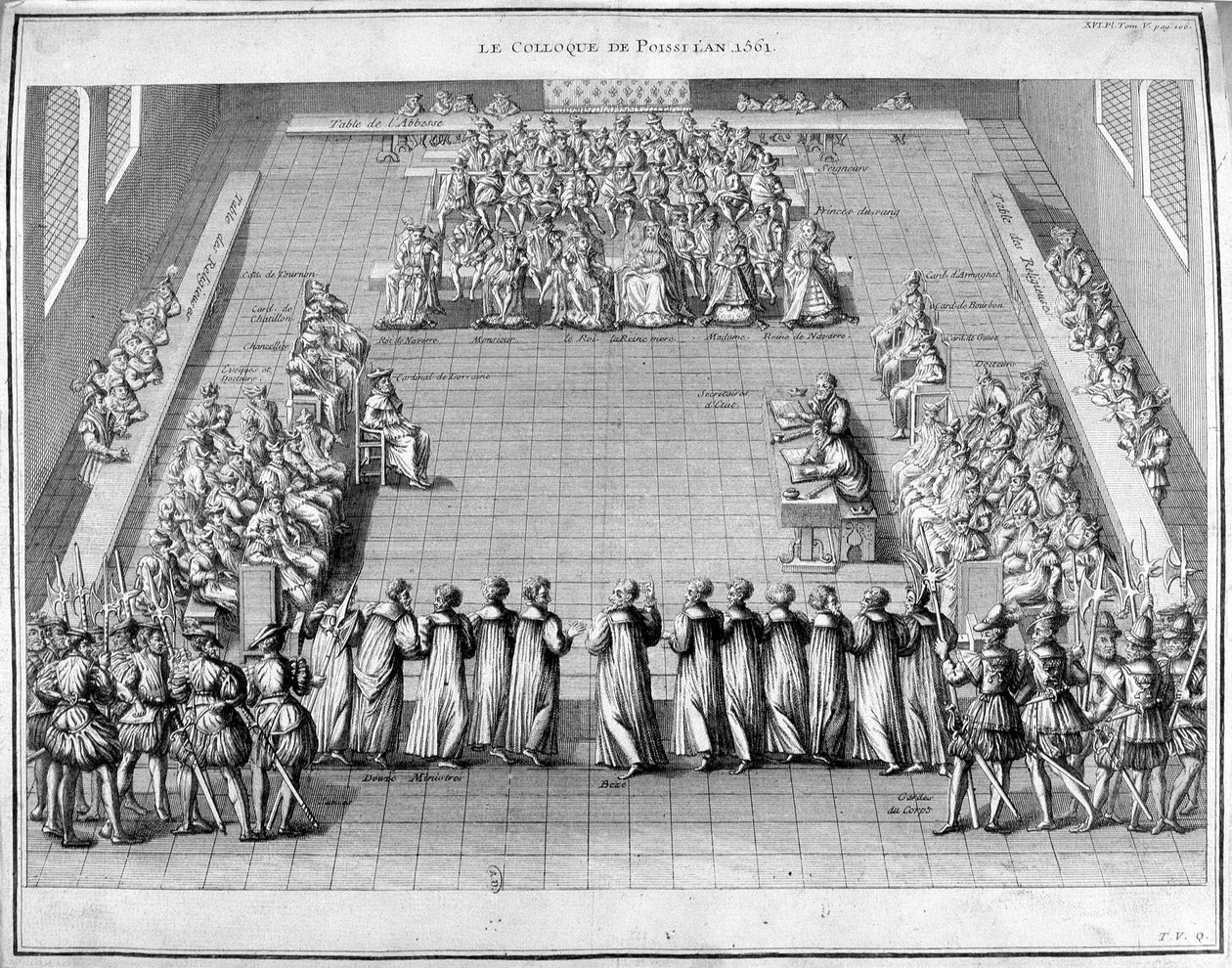 El Coloquio de Poissy en 1561. En el centro el Rey de Francia Carlos IX (1550-1574) y la Reina Madre Catalina de Médicis (1519-1589) de Unknown artist