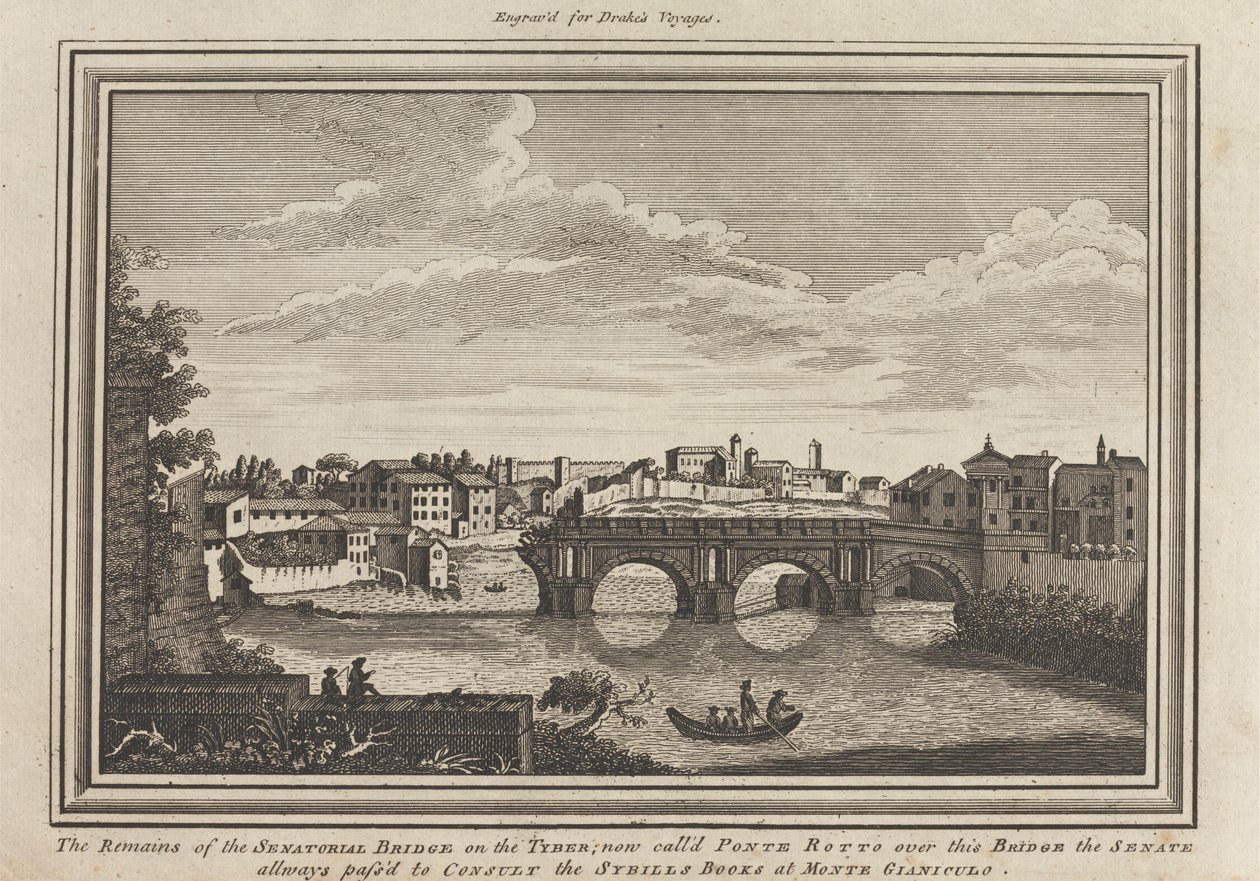 Los Restos del Puente Senatorial en el Tyber; ahora llamado Ponte Rotto sobre este Puente el Senado pasaba para consultar los Libros de Sybills en Monte Gianiculo. de Unknown artist