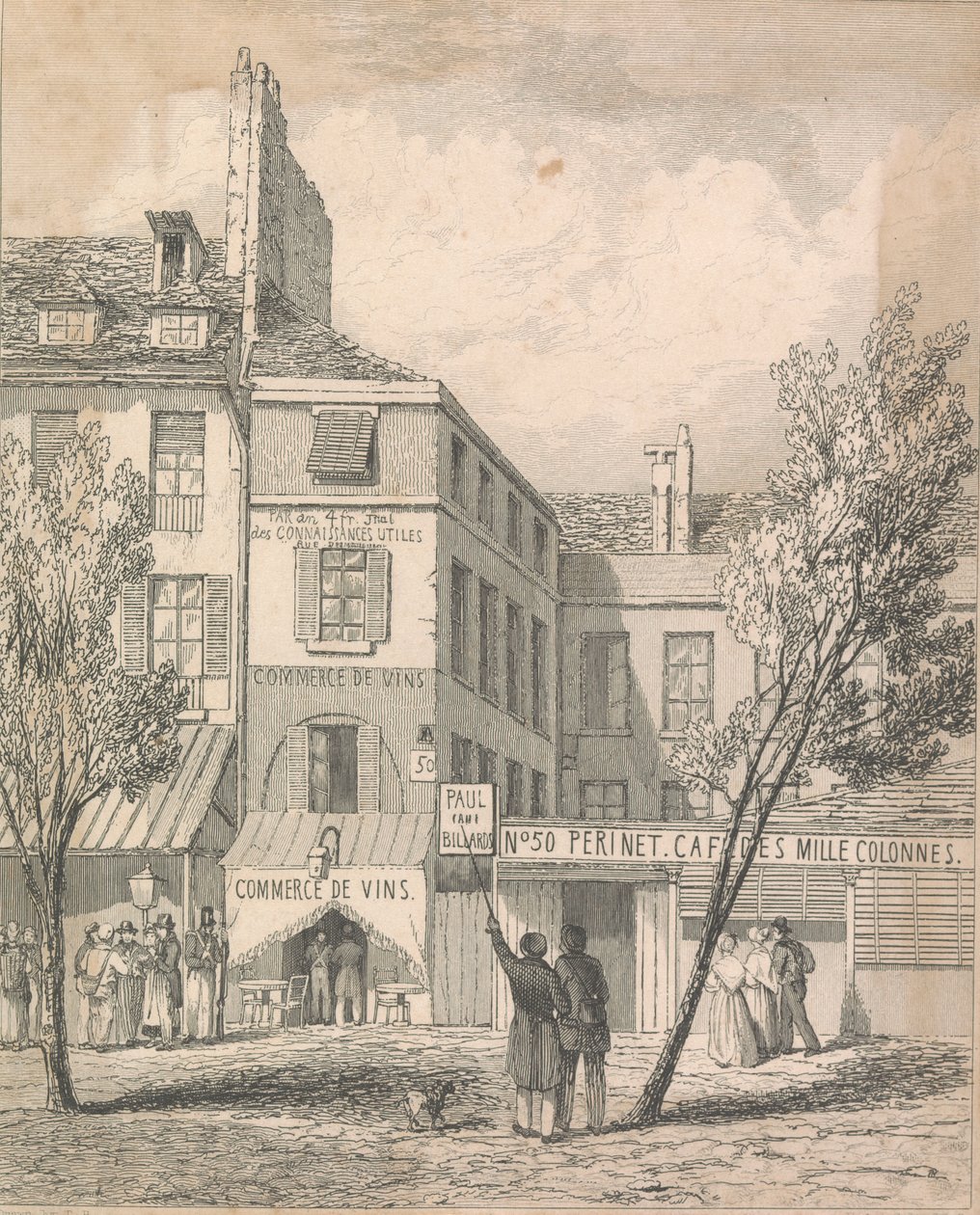 La residencia de Jeschi en el Boulevard du Temple, a partir de un dibujo hecho in situ. La ventana cubierta con una persiana es aquella de donde salió el motor mortal [¿Dissil?]; página 2 (Volumen Dos) de Unknown artist