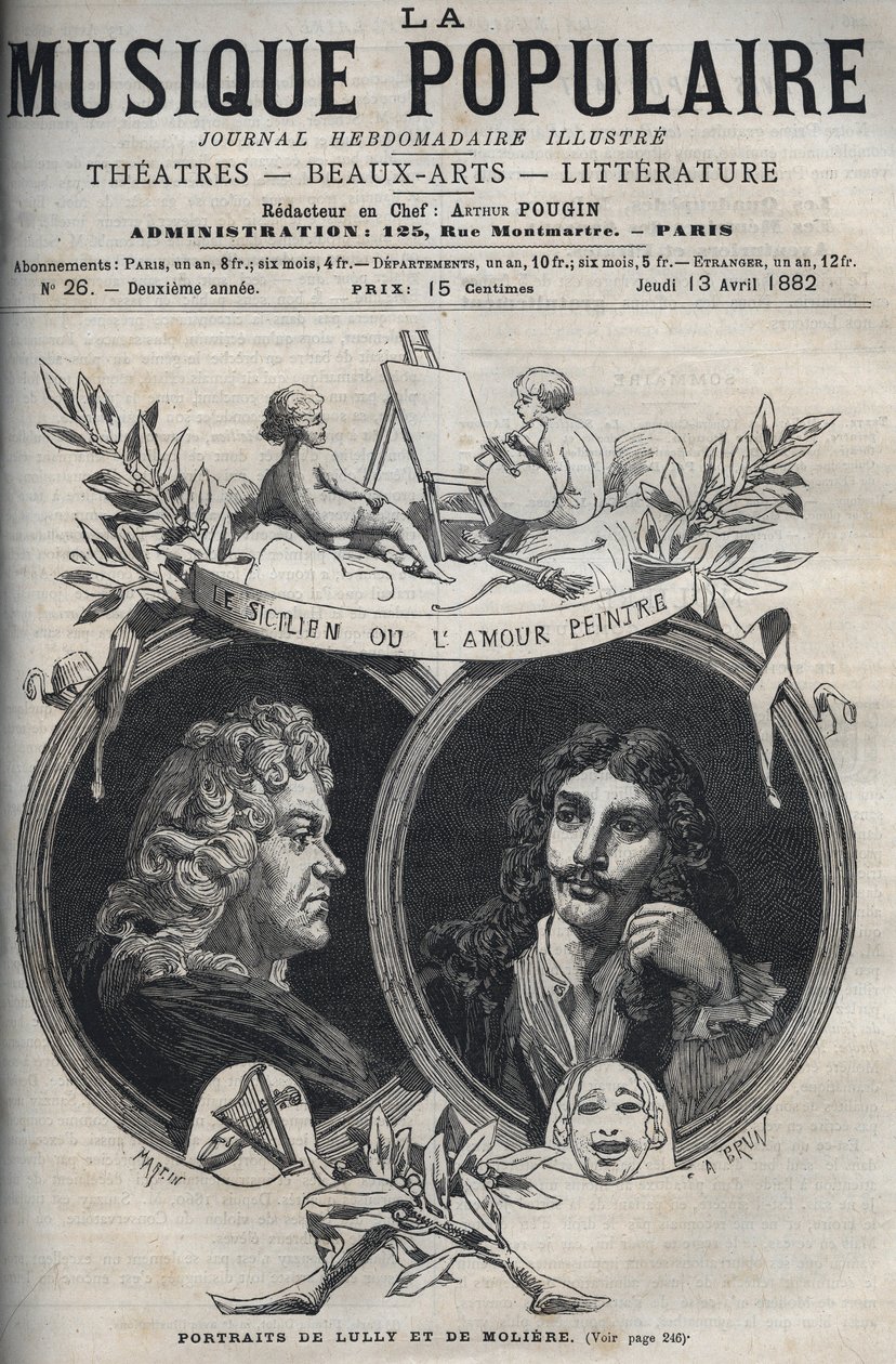 El Siciliano o El Pintor del Amor - Retrato de Jean Baptiste Lully (Giovanni Battista Lulli) (1632-1687) y Molière - grabado en 