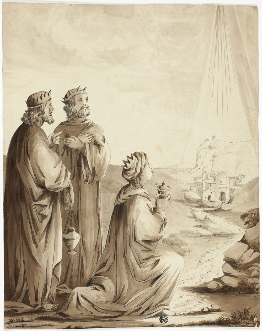 Los Reyes Magos señalan la estrella de Belén de Unknown artist