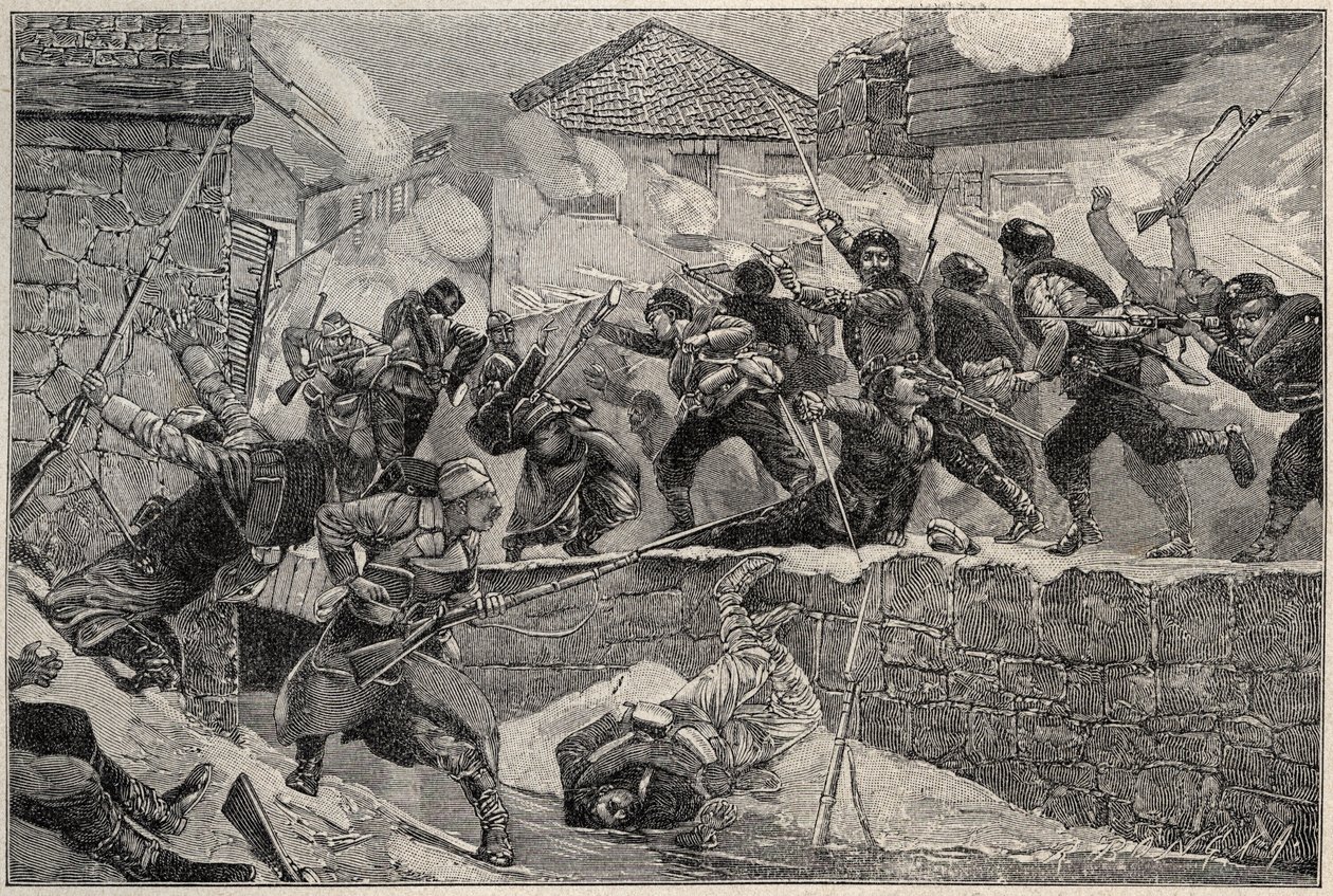 La guerra entre Serbia y Bulgaria, búlgaro - Guerra Serbo-Búlgara 1885 - Batalla de Pirot, 27.11.1885 - Guerra Serbo-Búlgara Batalla de Pirot 1885 de Unknown artist