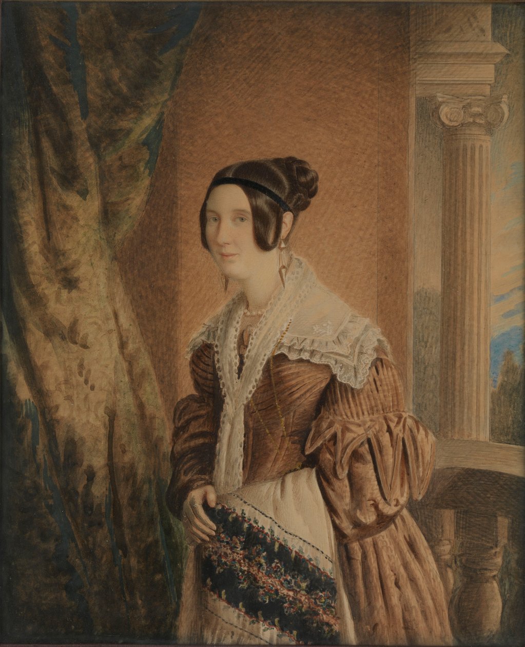 La esposa del capitán William Hewett, c.1840 (acuarela, madera, vidrio) de Unknown artist