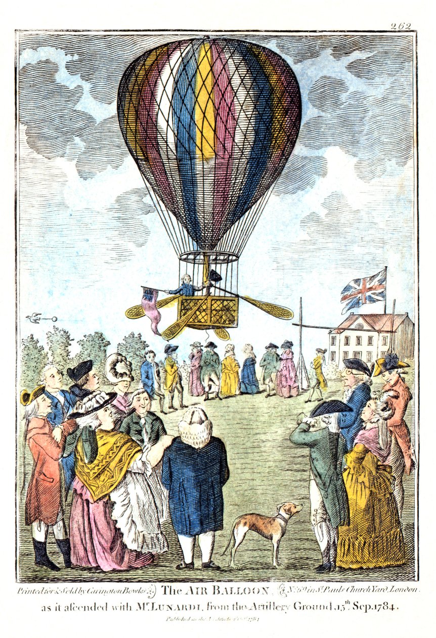 El globo aerostático mientras ascendía con el Sr. Lunardi desde el campo de artillería, 15 de septiembre de 1784 de Unknown artist