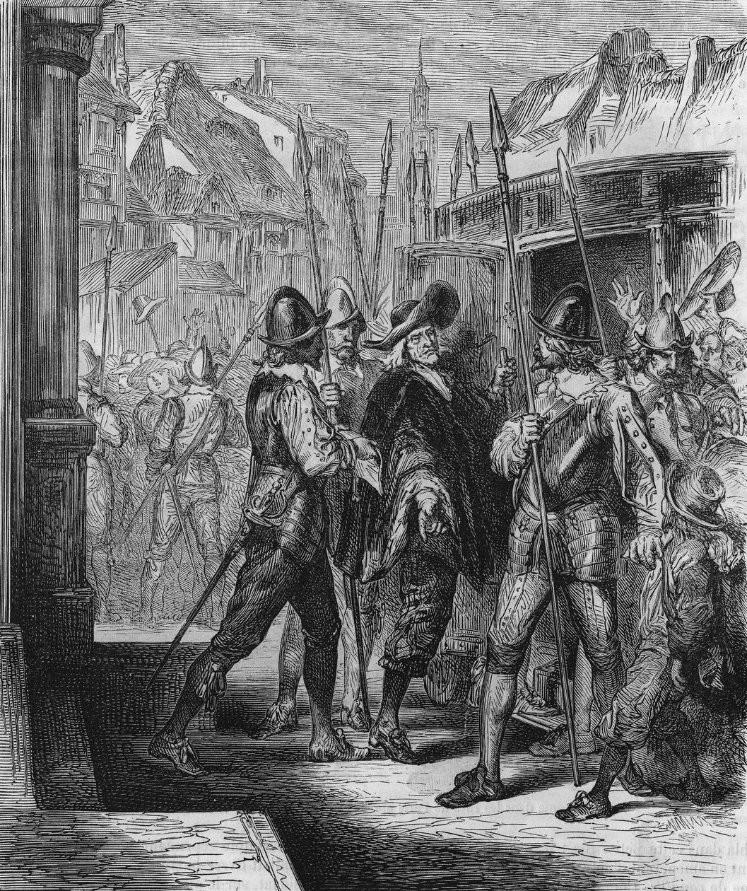El arresto de Pierre Brousel (1575 - 1654) en 1648, bajo la orden de Ana de Austria, que provocó el levantamiento del pueblo (días de las barricadas) y la Fronda. Grabado de 1866. de Unknown artist