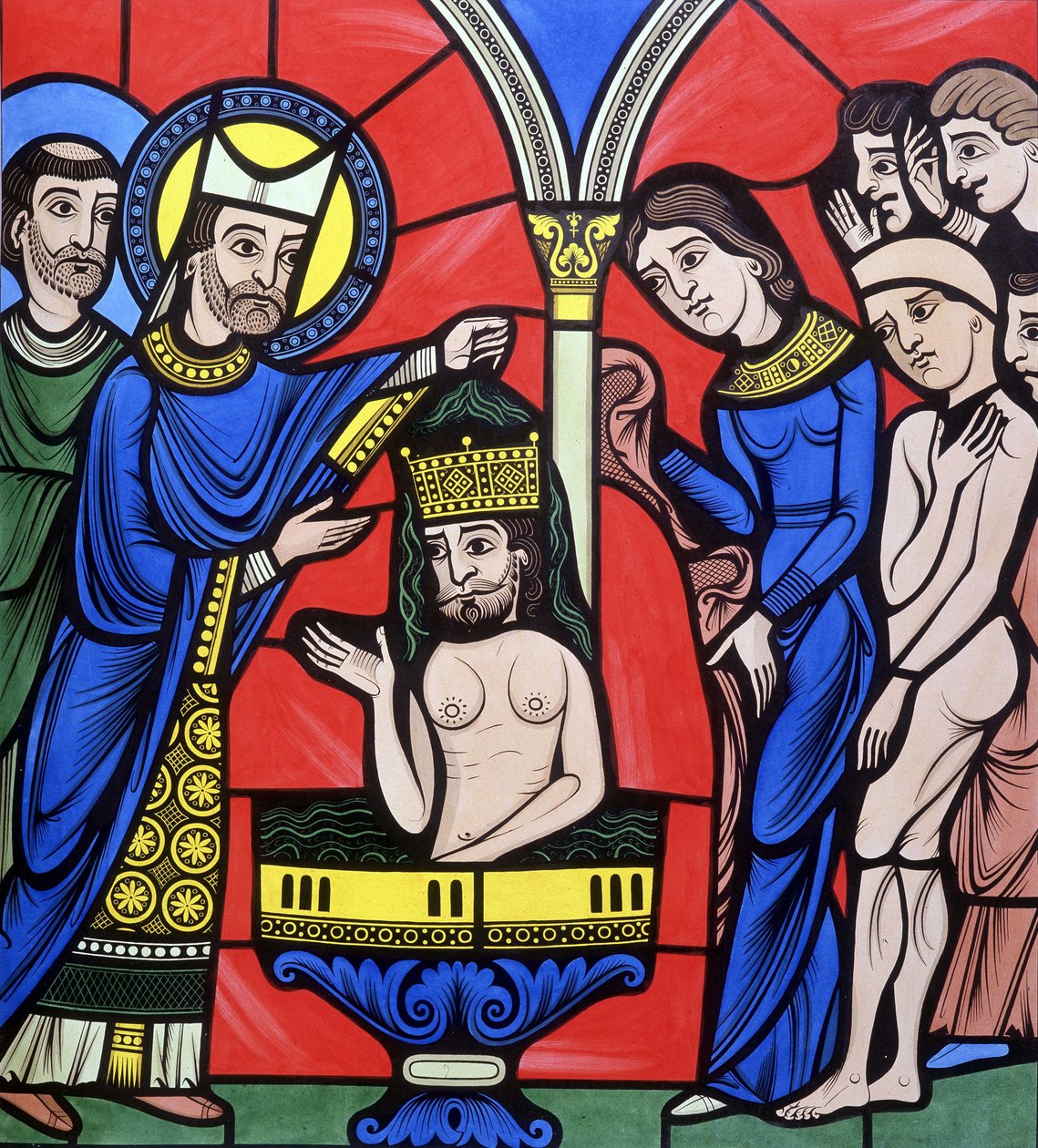 El bautismo de Cristo. Colegio similar a una vidriera de la Catedral de Le Mans. Trazado del siglo XIX de Unknown artist