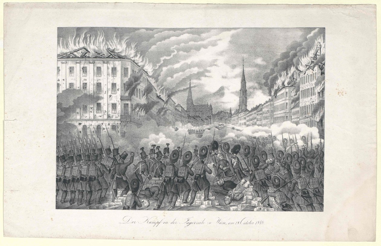 El combate en el Jaegerzeile a Viena de Unknown artist