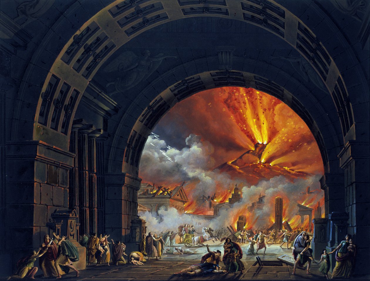 La destrucción de Pompeya. (Erupción del Vesubio) Pintura al óleo para la ópera de Giovanni Pacini. 