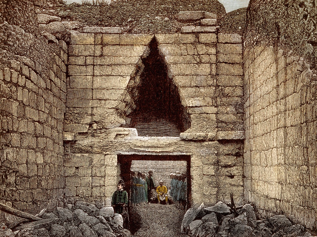 Las excavaciones en Micenas dirigidas por Heinrich Schliemann - La puerta de los leones, entrada principal a Micenas de Unknown artist