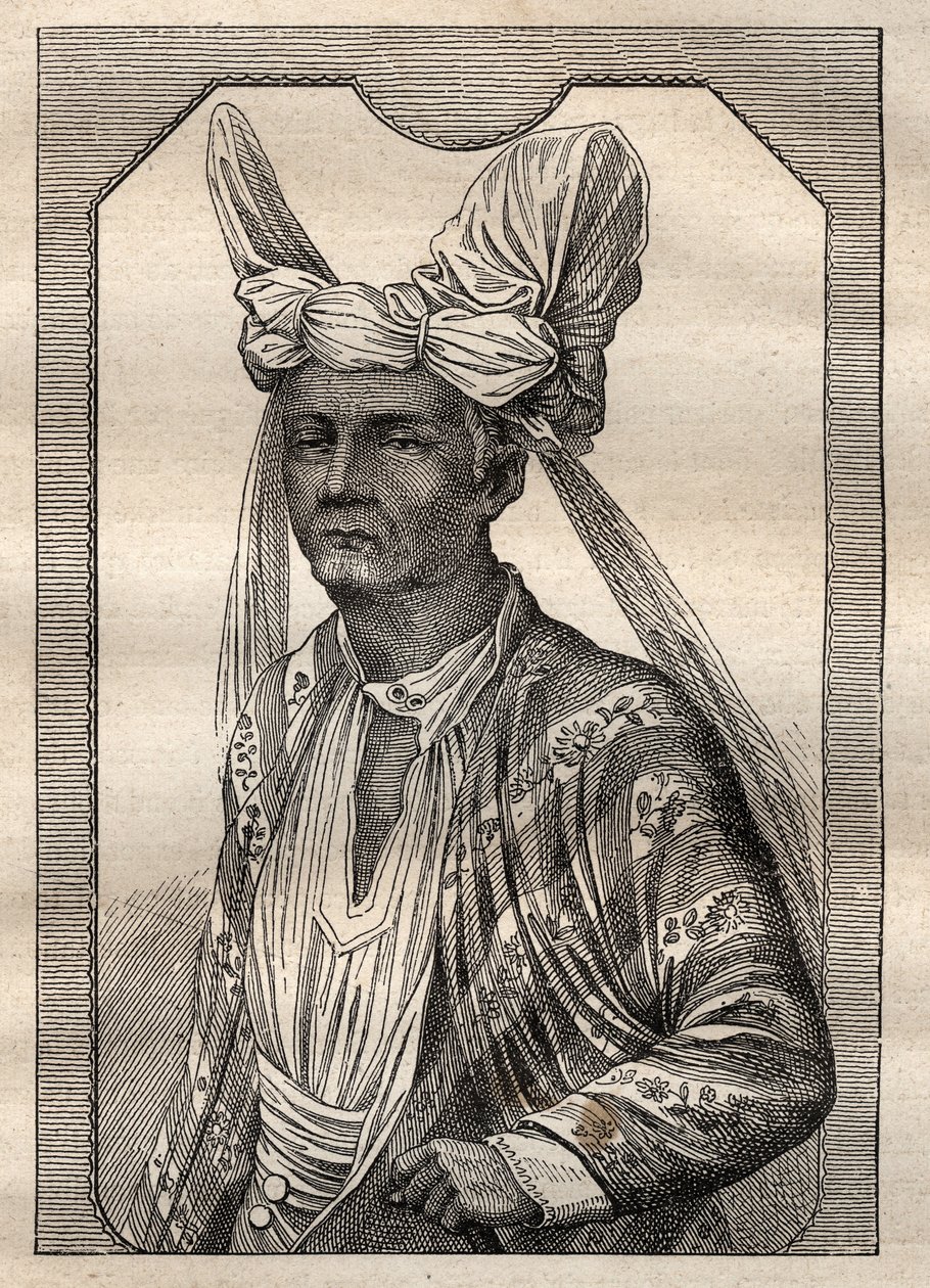 La expedición alrededor del mundo (1790-1792) del Capitán Etienne Marchand (1755-1793): retrato del rey de la isla Timor (archipiélago indonesio) - ilustración tomada de “Los grandes marineros del siglo XVIII” de Unknown artist