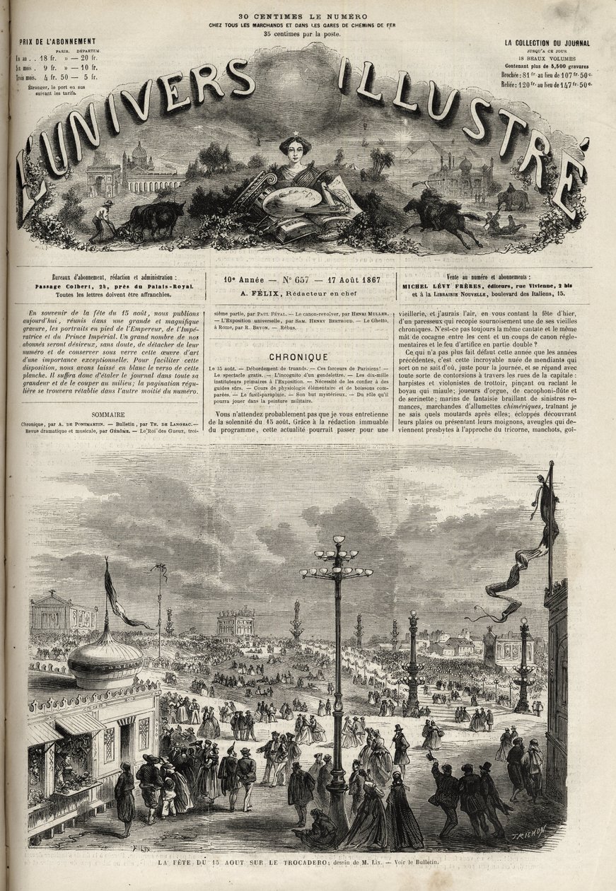 La fiesta del 15 de agosto de 1867 en el Trocadero en París - El ilustre universo de 1867 de Unknown artist