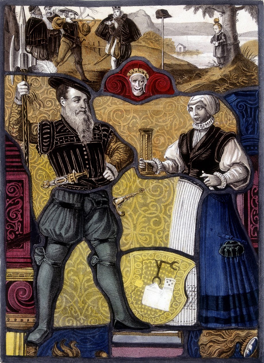 La leyenda de Guillermo Tell. (William Tell) Grabado de vitrales suizos, finales del siglo XVI de Unknown artist