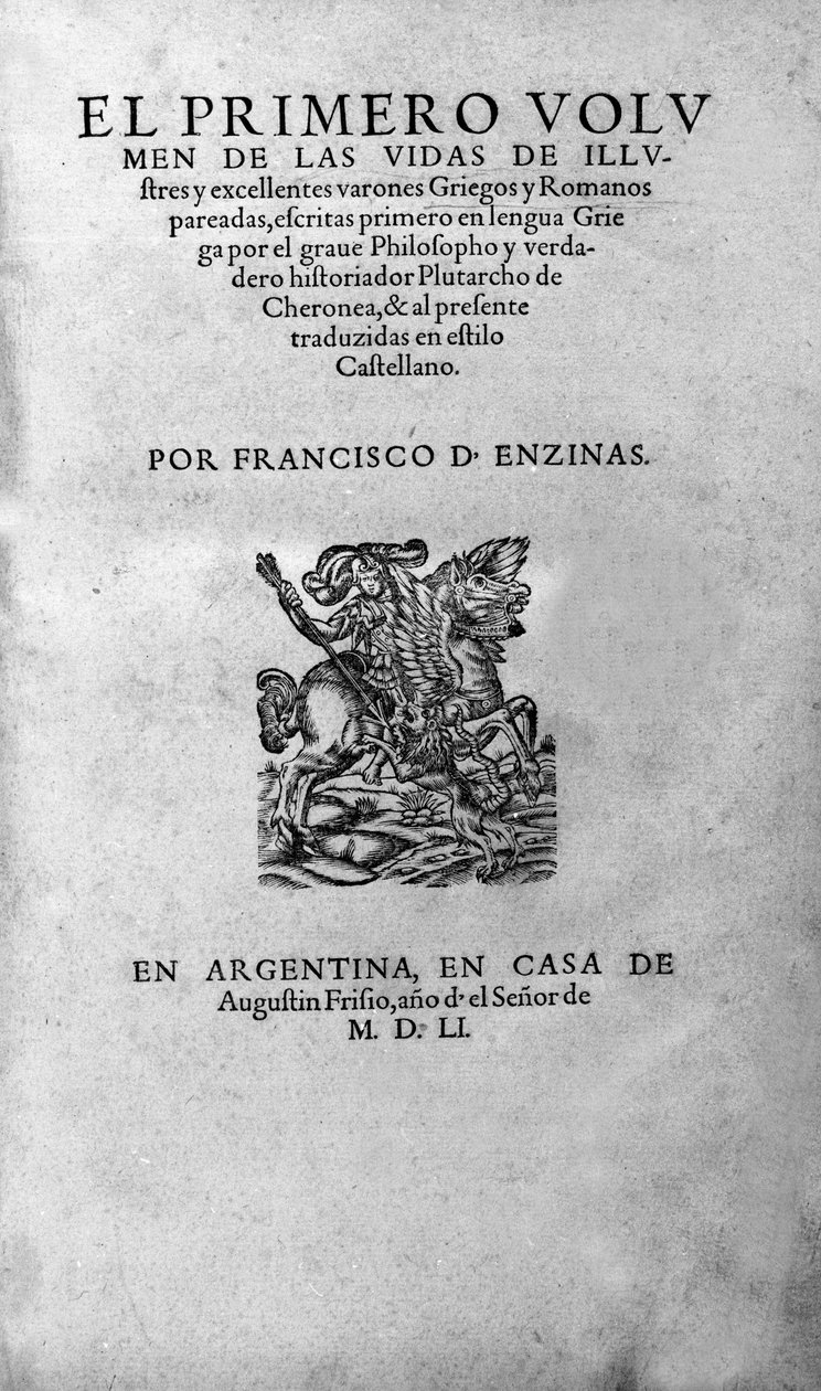 Las vidas de hombres ilustres. Frontispicio del libro de Plutarco de Queronea, también llamado “Vidas Paralelas”. Edición argentina de Unknown artist