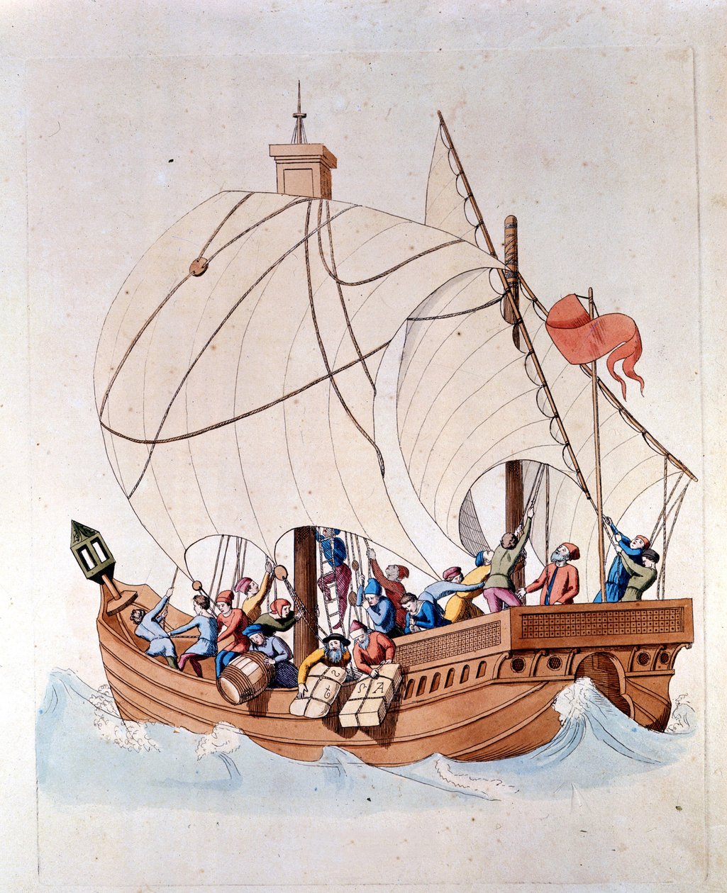 La carga de una carabela del siglo XIII en el mar de Unknown artist