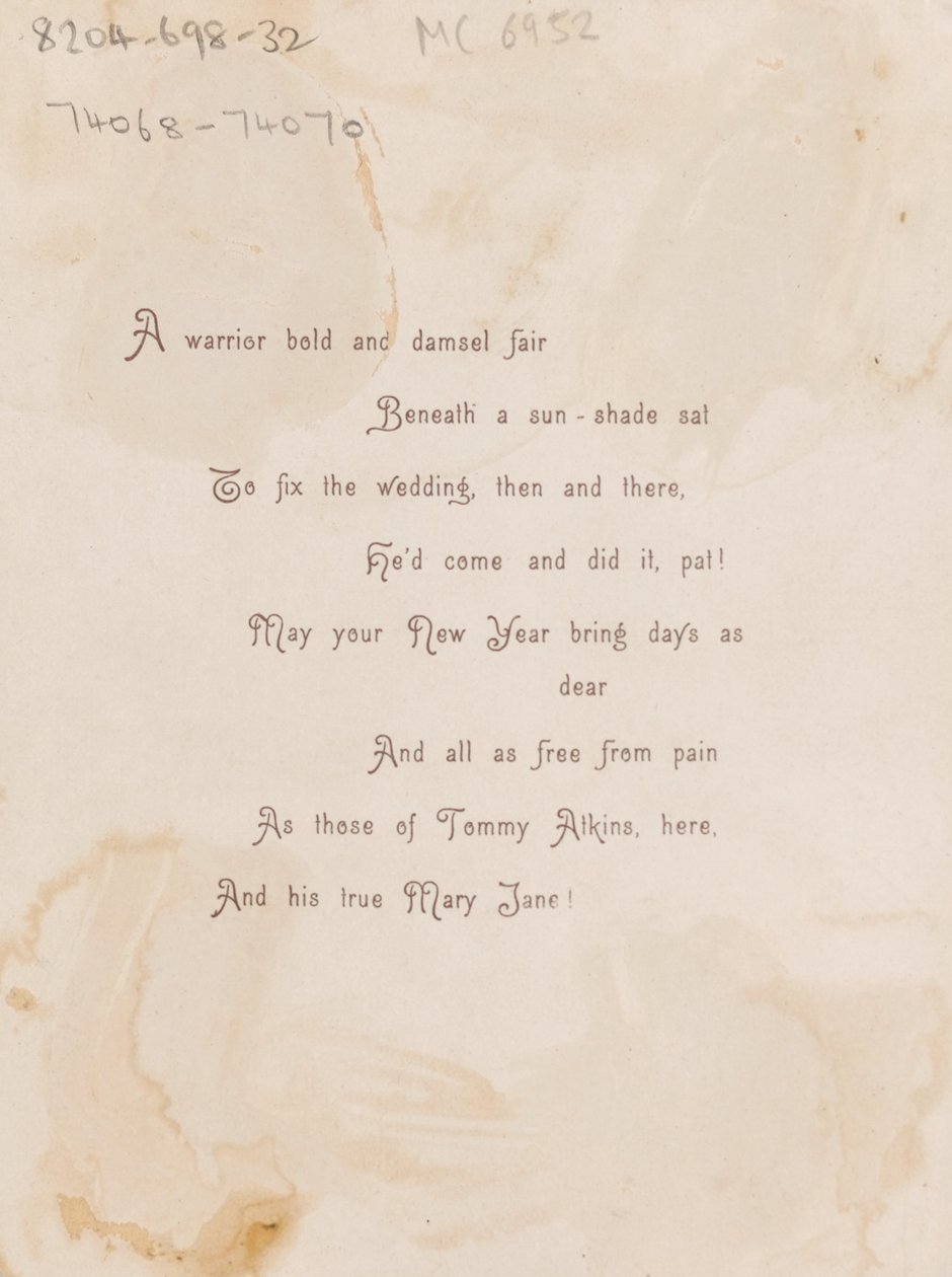 La vieja historia para el Año Nuevo, tarjeta de Año Nuevo, circa 1885 de Unknown artist