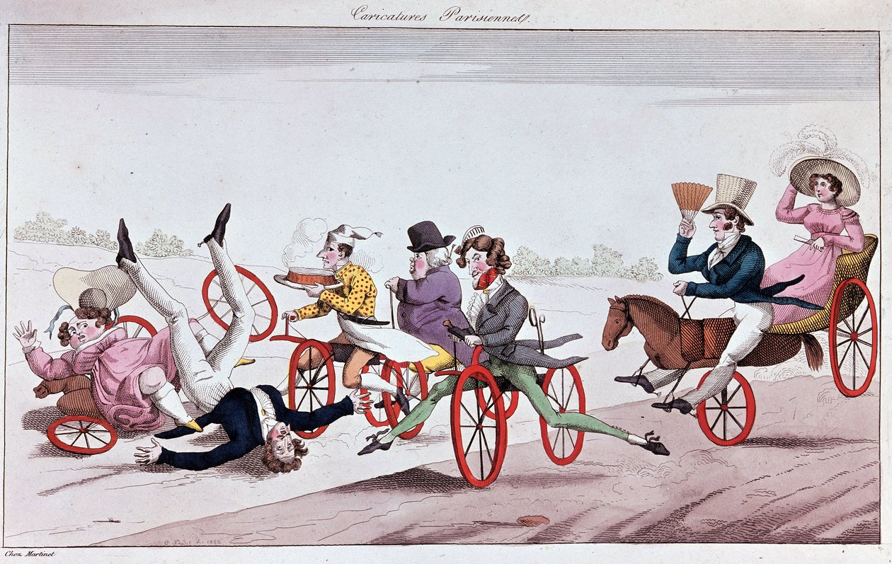 Los placeres e inconvenientes de los velocípedos y caballos oríferos de Unknown artist