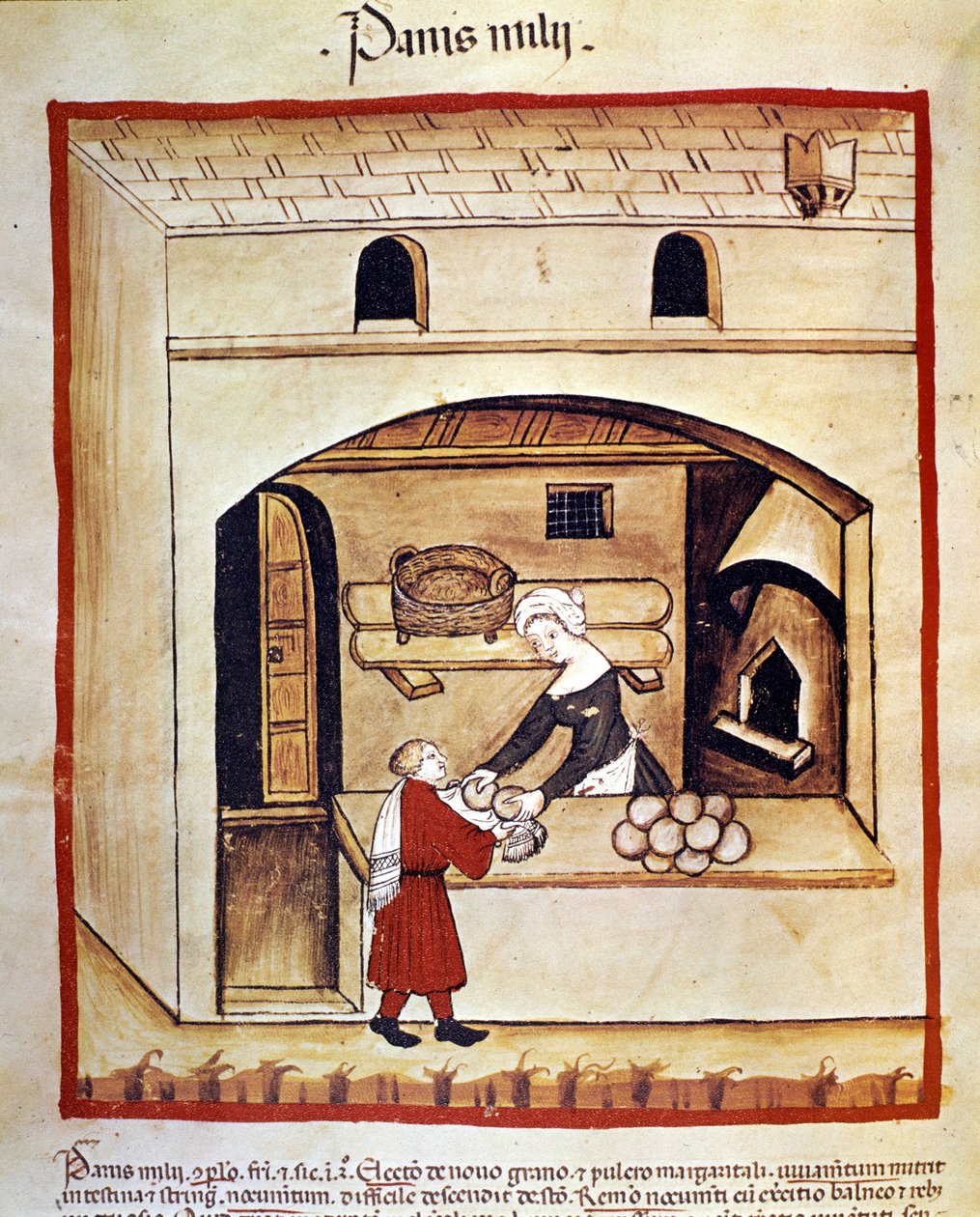 La preparación del pan con mijo. Iluminación del ordeño de medicina y dietética Tacuinum sanitatis de Unknown artist