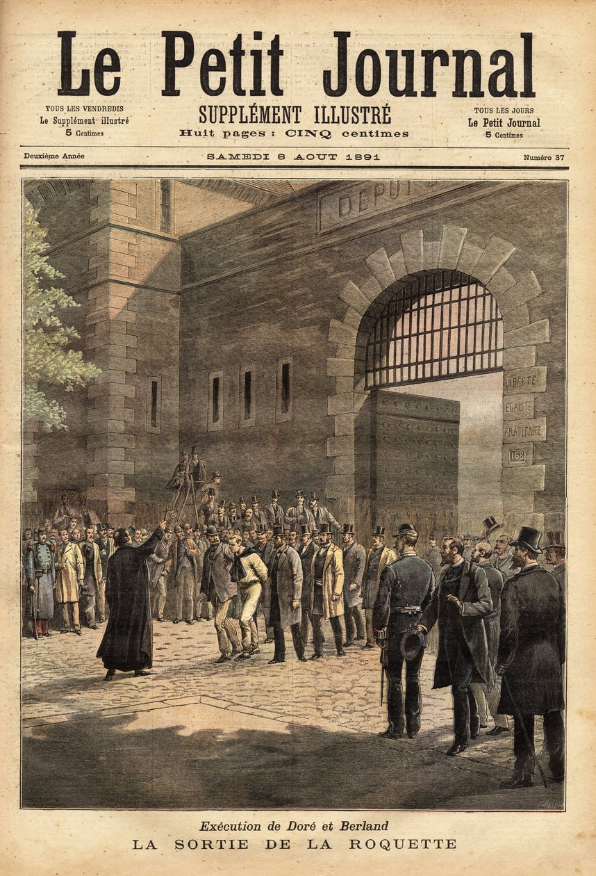 La liberación de la prisión de París del cohete el 27 de julio de 1891, criminales Dore y Berland condenados a muerte. Grabado de Henri Meyer en “Le petit journal” 8/08/1891. Colección Selva de Unknown artist