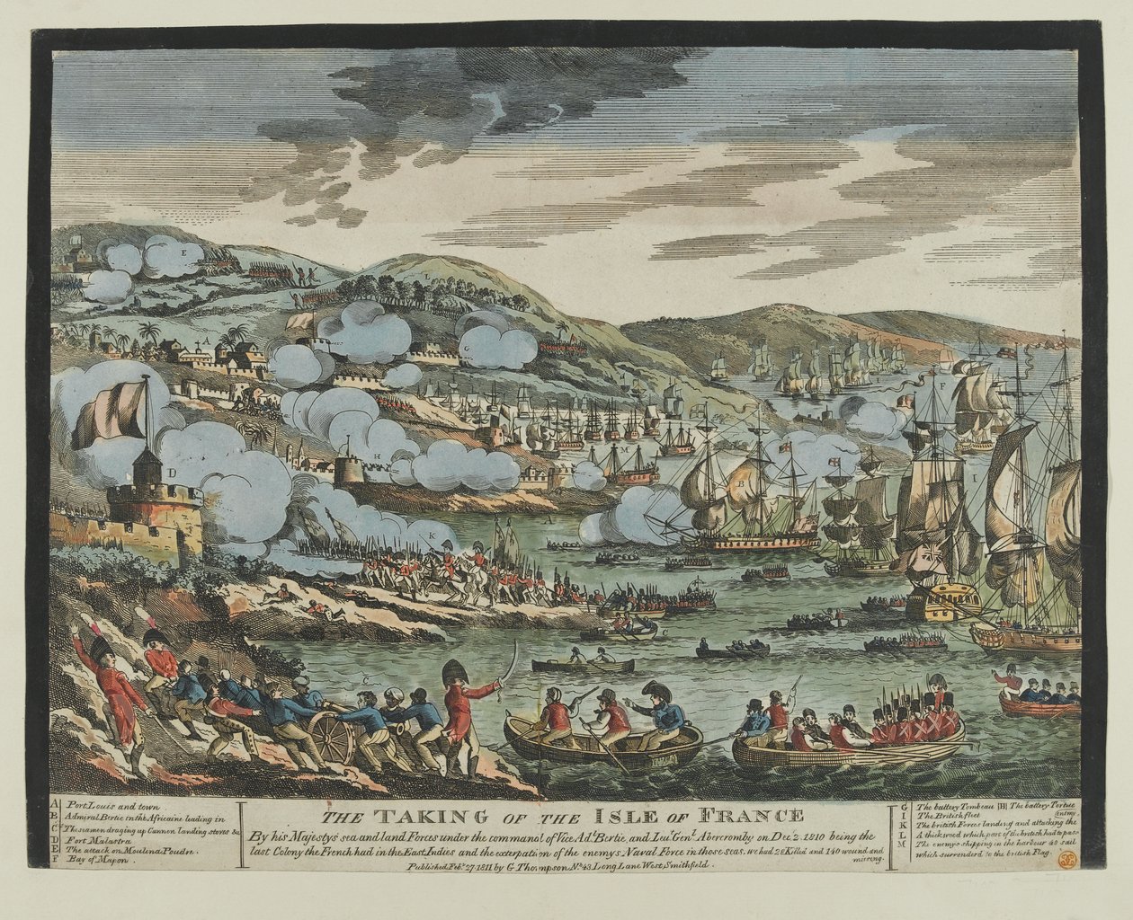 La toma de la Isla de Francia (Mauricio), 2 de diciembre de 1810 (xilografía, coloreada) de Unknown artist