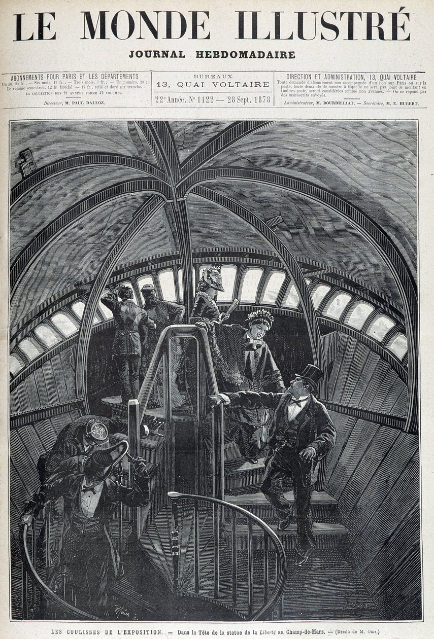 La visita del interior de la cabeza de la Estatua de la Libertad en la Exposición Universal - en "El Mundo Ilustrado" del 28/09/1878 de Unknown artist