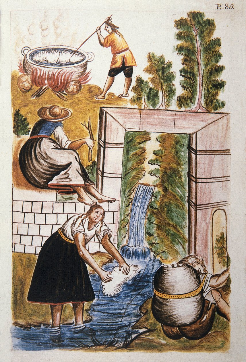 El trabajo de la lana, del libro "Trujillo del Perú" o "Códice Martínez Compañón", por Baltazar Martínez Compañón y Bujanda, obispo de Trujillo (1782-1785) de Unknown artist