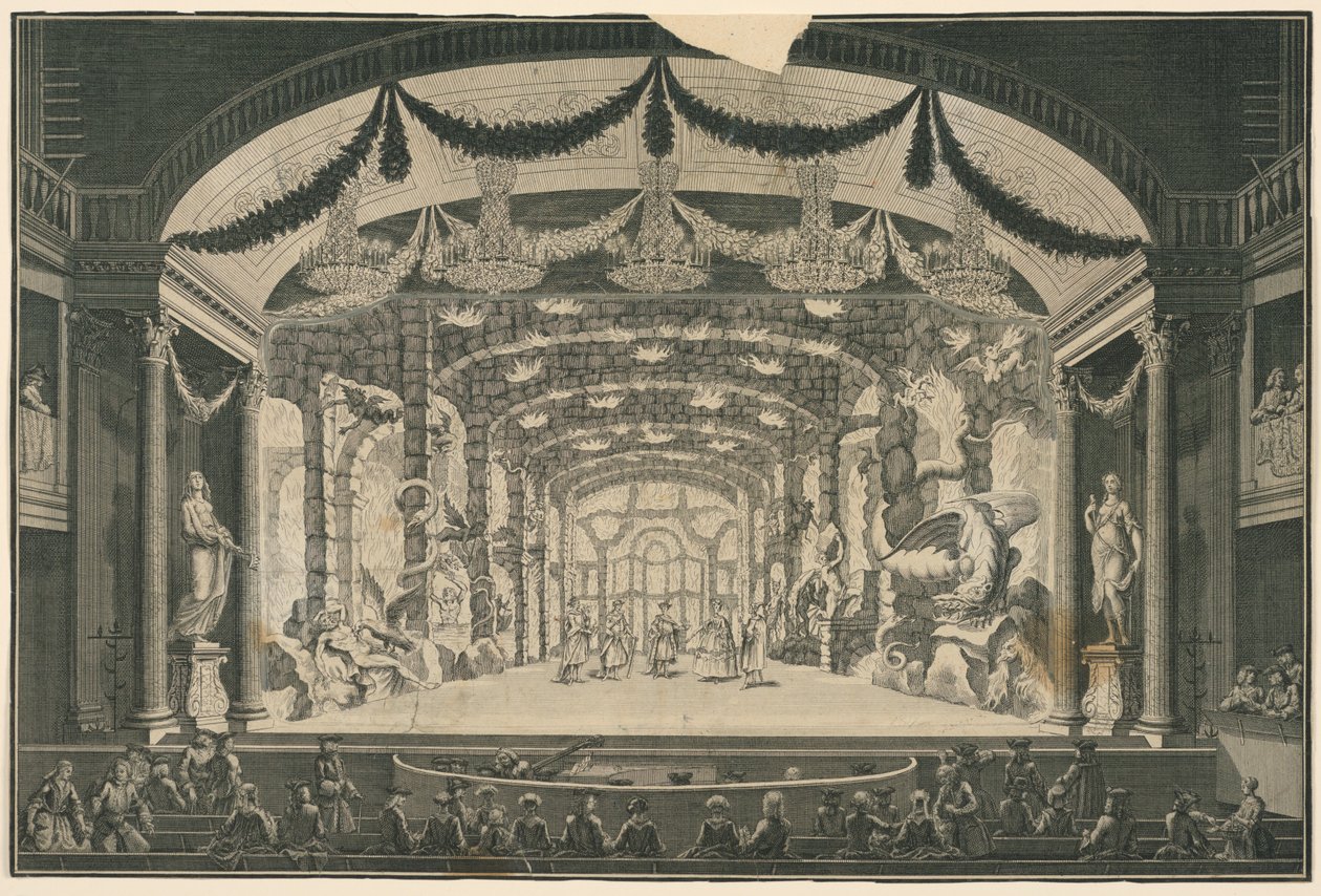 Interior de teatro con actuación en curso de Unknown artist