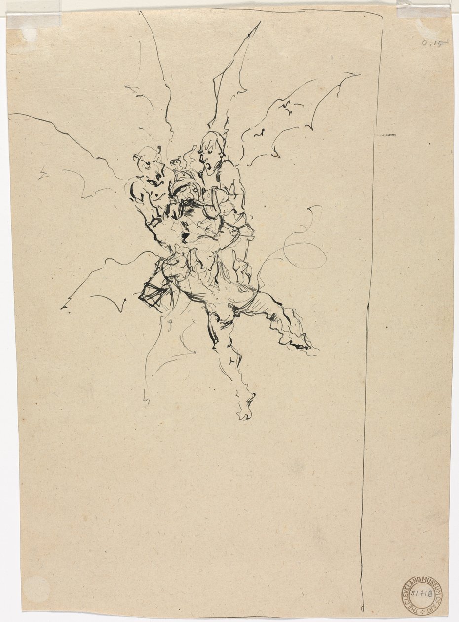 Tres demonios sosteniendo a un caballero (verso) de Unknown artist