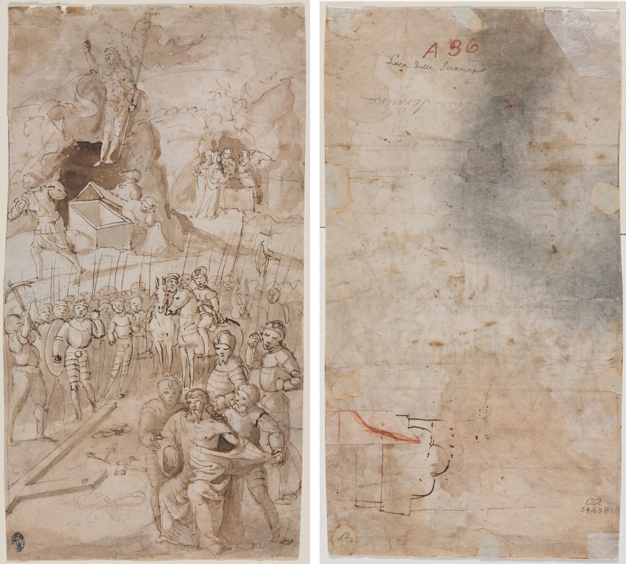 Tres escenas de la Pasión de Cristo (recto) Boceto arquitectónico (verso) de Unknown artist