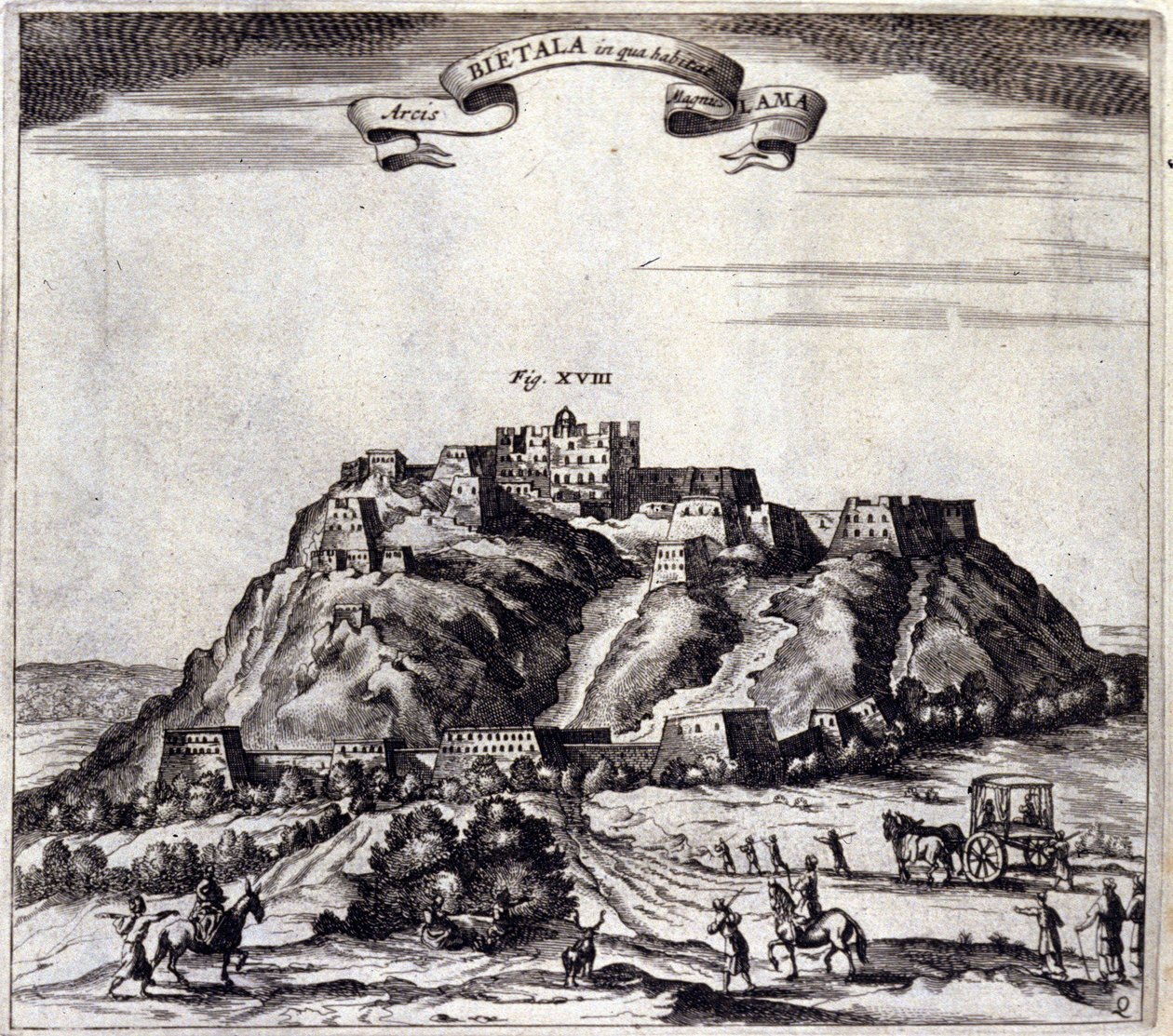 Tíbet. Vista del Pothala, palacio del Dalai Lama en Lhasa. “De China Monumenta” de Athanasius Kircher (1601 - 1680), jesuita, orientalista y erudito alemán, Ámsterdam 1667. de Unknown artist
