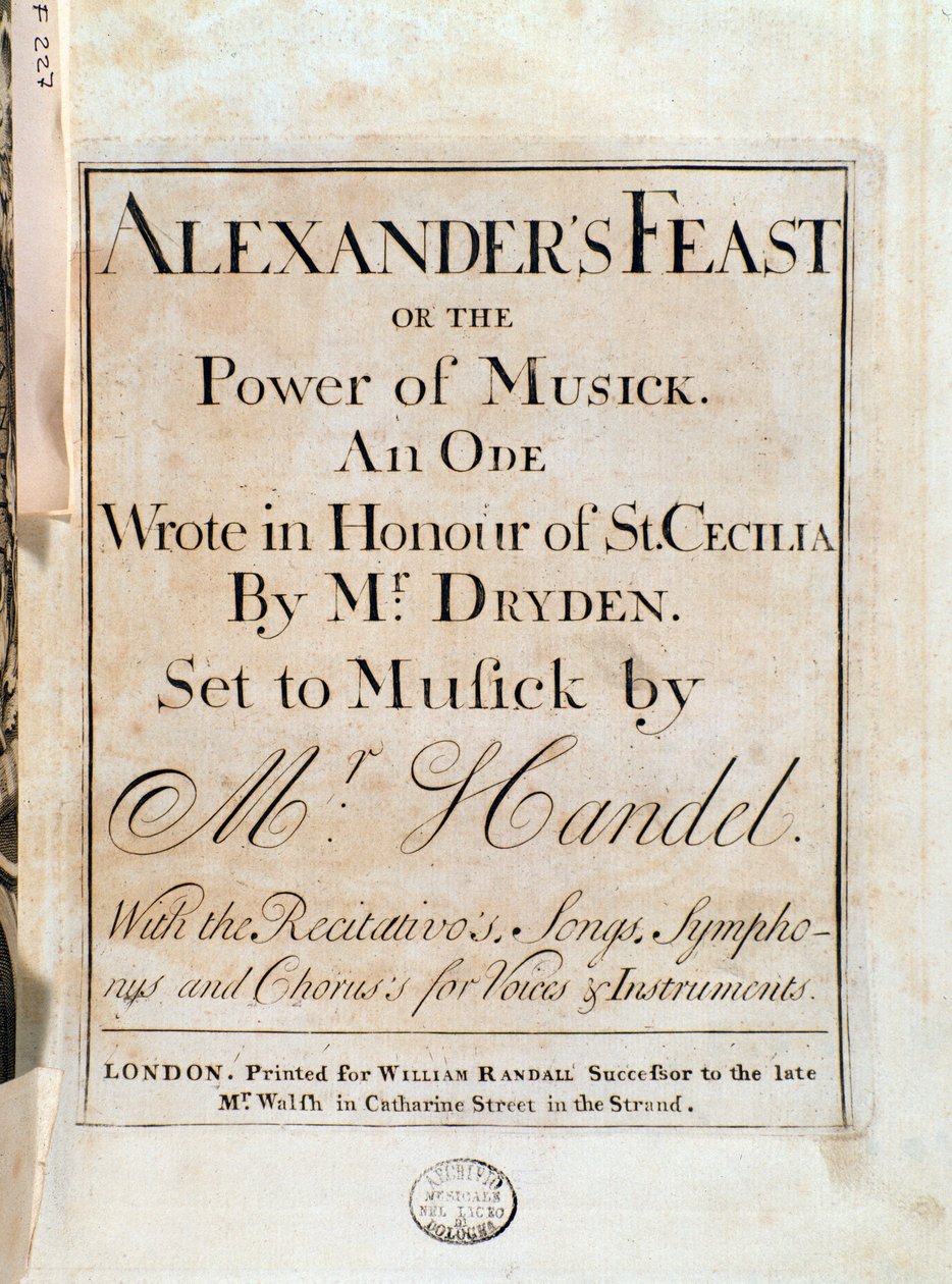 Portada de la partitura musical de El festín de Alejandro de G. F. Handel de Unknown artist