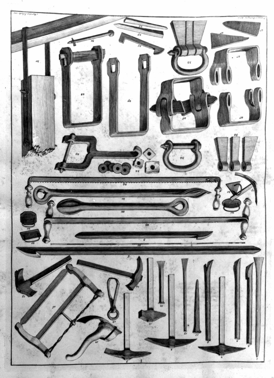 Herramientas de un carpintero a principios del siglo XVIII de Unknown artist