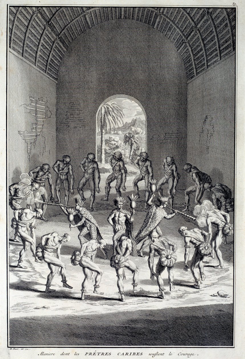 Danza tradicional: Ritos en la danza de coraje de los caribes, Antillas (América Central). Grabado del siglo XVIII. Chartres, Museo de Bellas Artes de Unknown artist