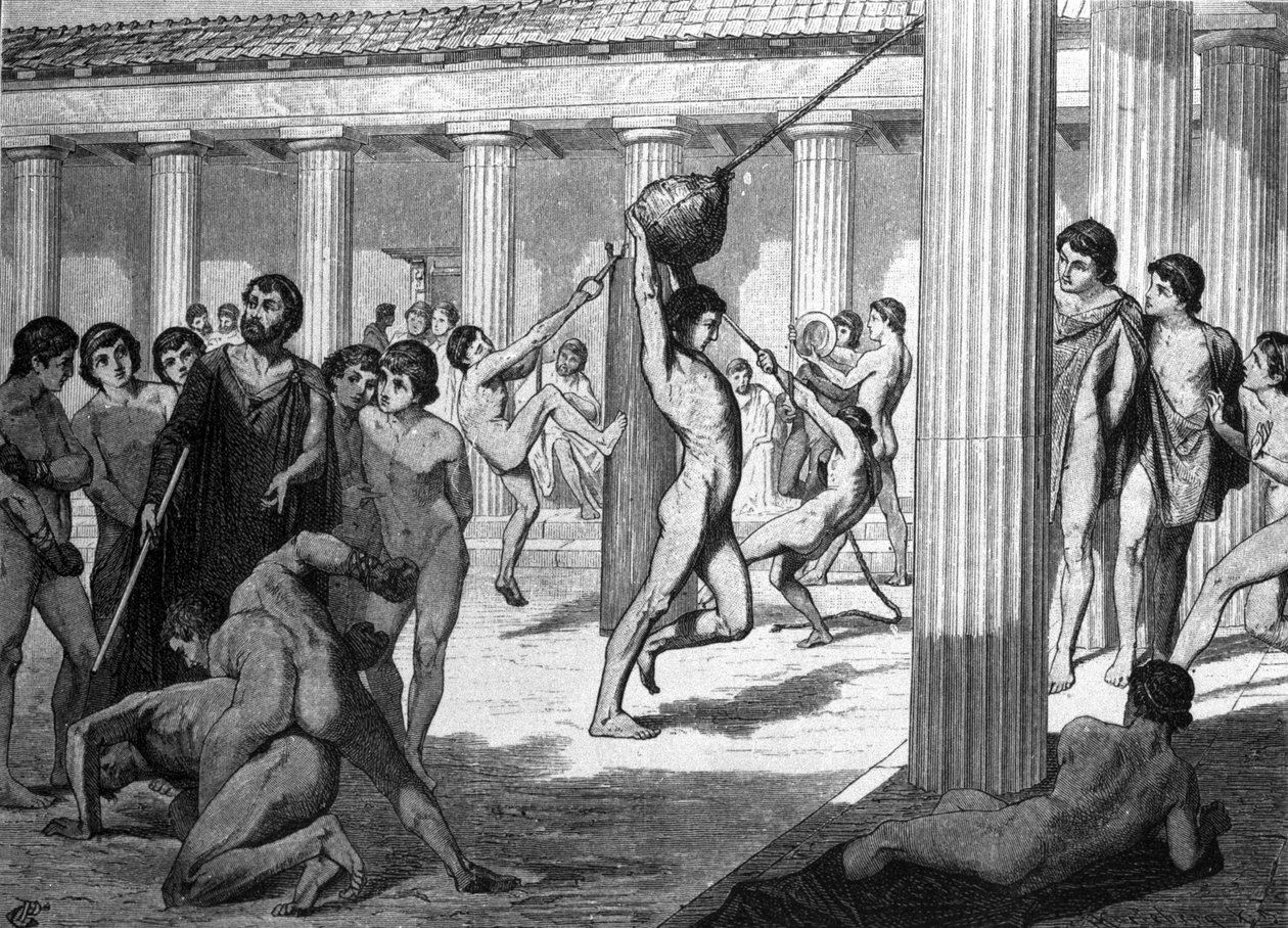 Entrenamiento de jóvenes atletas griegos para los juegos panatenaicos (panathenees) de Unknown artist