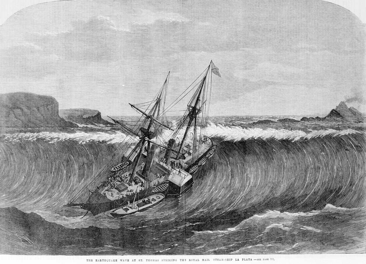 Tsunami 1867. El terremoto en Saint Thomas causó las grandes olas que golpearon el transatlántico “La Plata” en 1867 de Unknown artist
