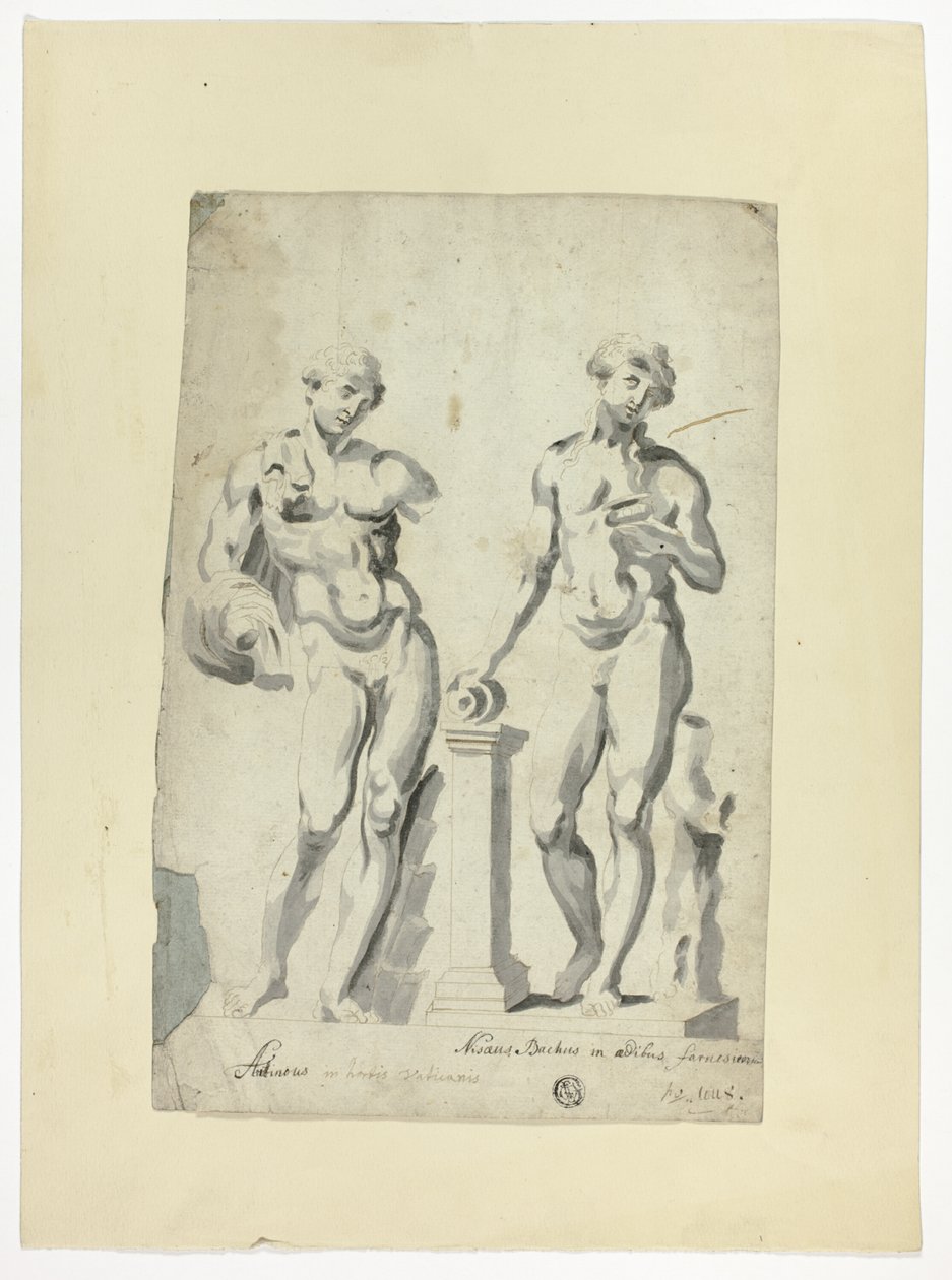 Dos esculturas: Antínoo en los Jardines Vaticanos y Nisaus Baco en el Palacio Farnese de Unknown artist