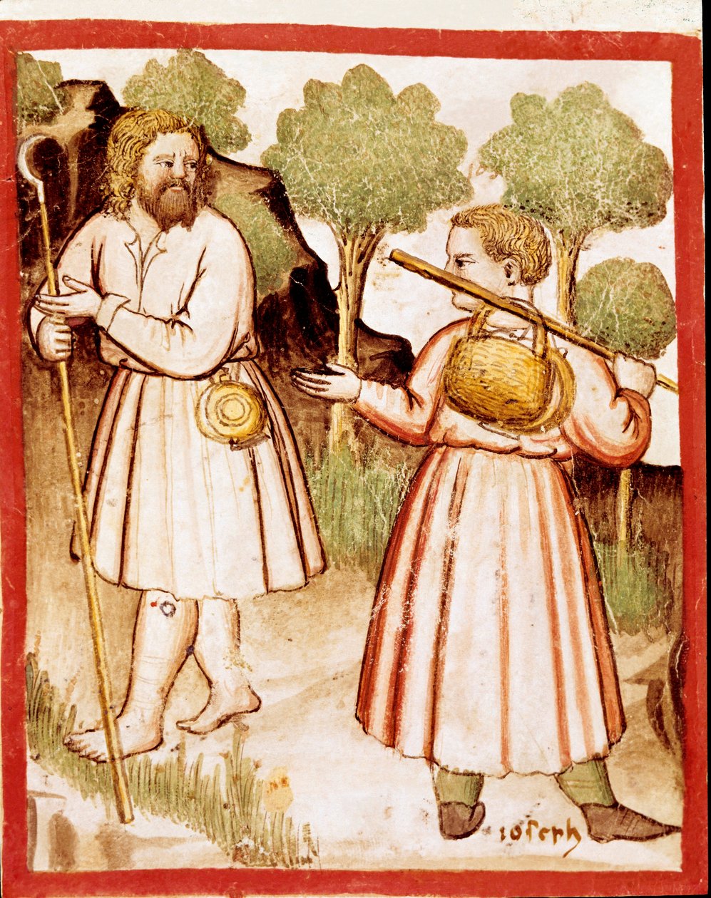 Dos pastores en miniatura del códice 212 (o códice padovano o Biblia de Padua) 1390-1400 Rovigo, Accademia dei Concordi de Unknown artist