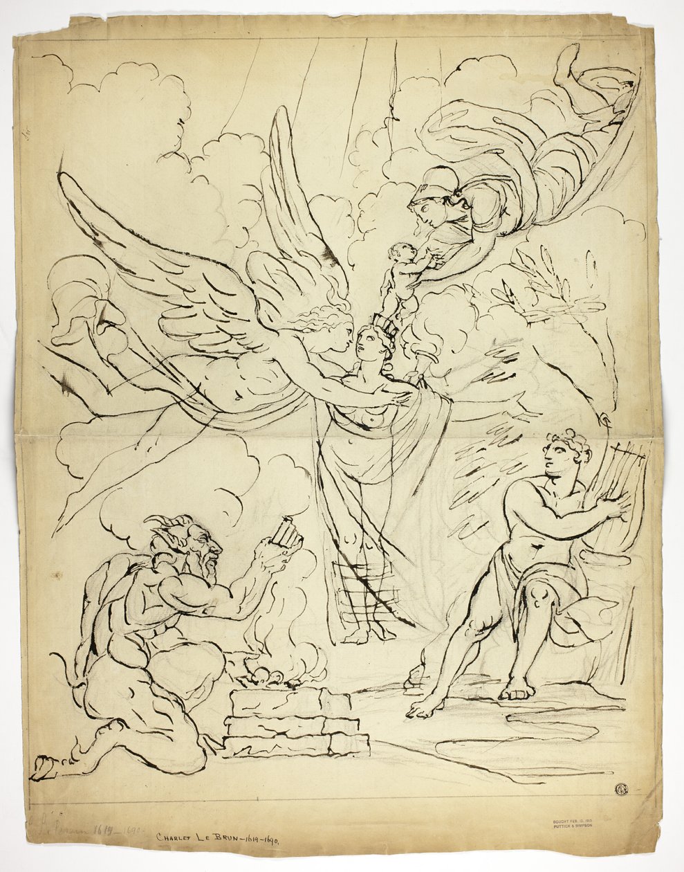 Escena de nacimiento mitológico no identificado (recto); Cupido y Psique (verso) de Unknown artist