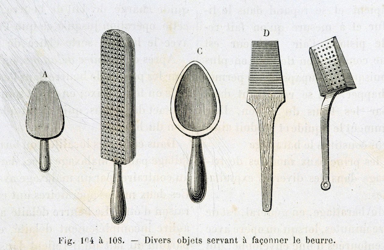 Varios objetos usados para moldear mantequilla - en "Las maravillas de la industria" de Louis Figuier de Unknown artist