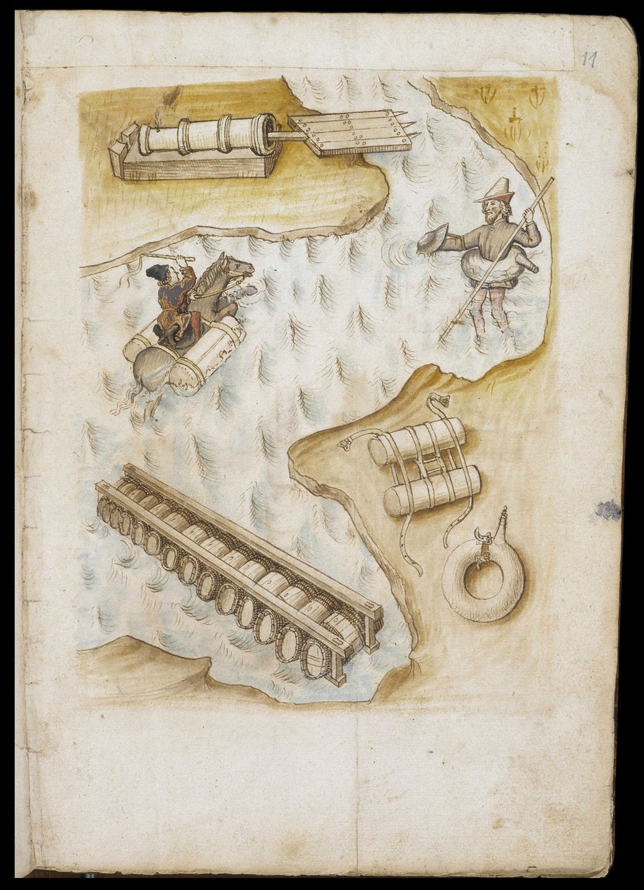 Varios sistemas de boyas y balsas para la evolución en el agua de Unknown artist