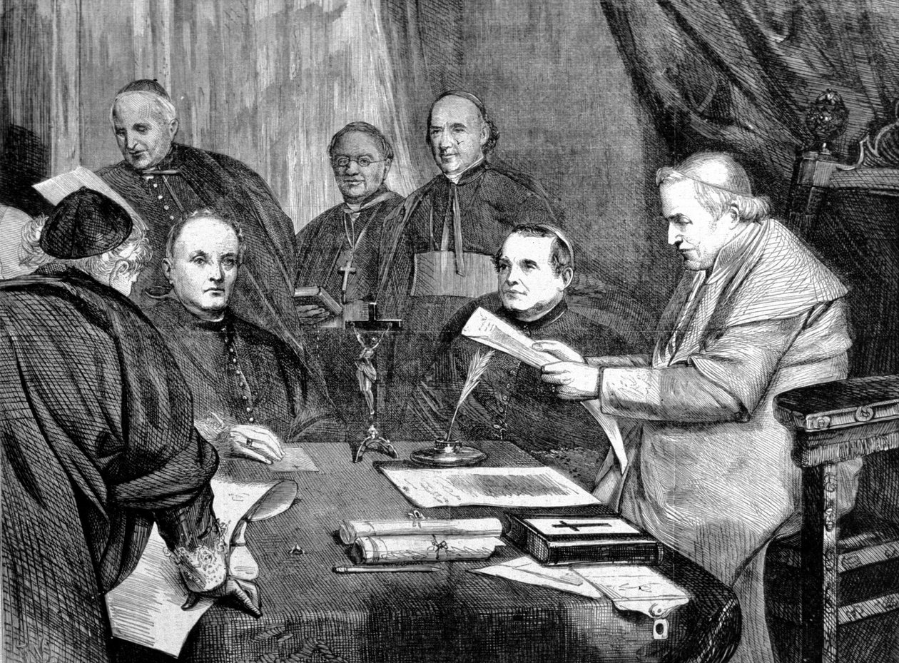 Concilio Vaticano I. El Papa Pío IX rodeado por miembros de la Junta Directiva del Concilio. 1869 de Unknown artist