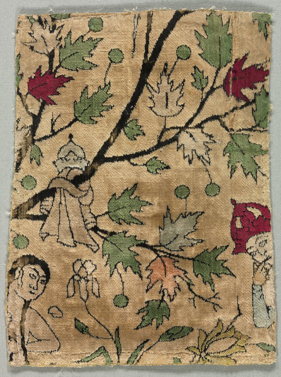 Fragmento de terciopelo, Khusrau ve a Shirin bañándose de Unknown artist