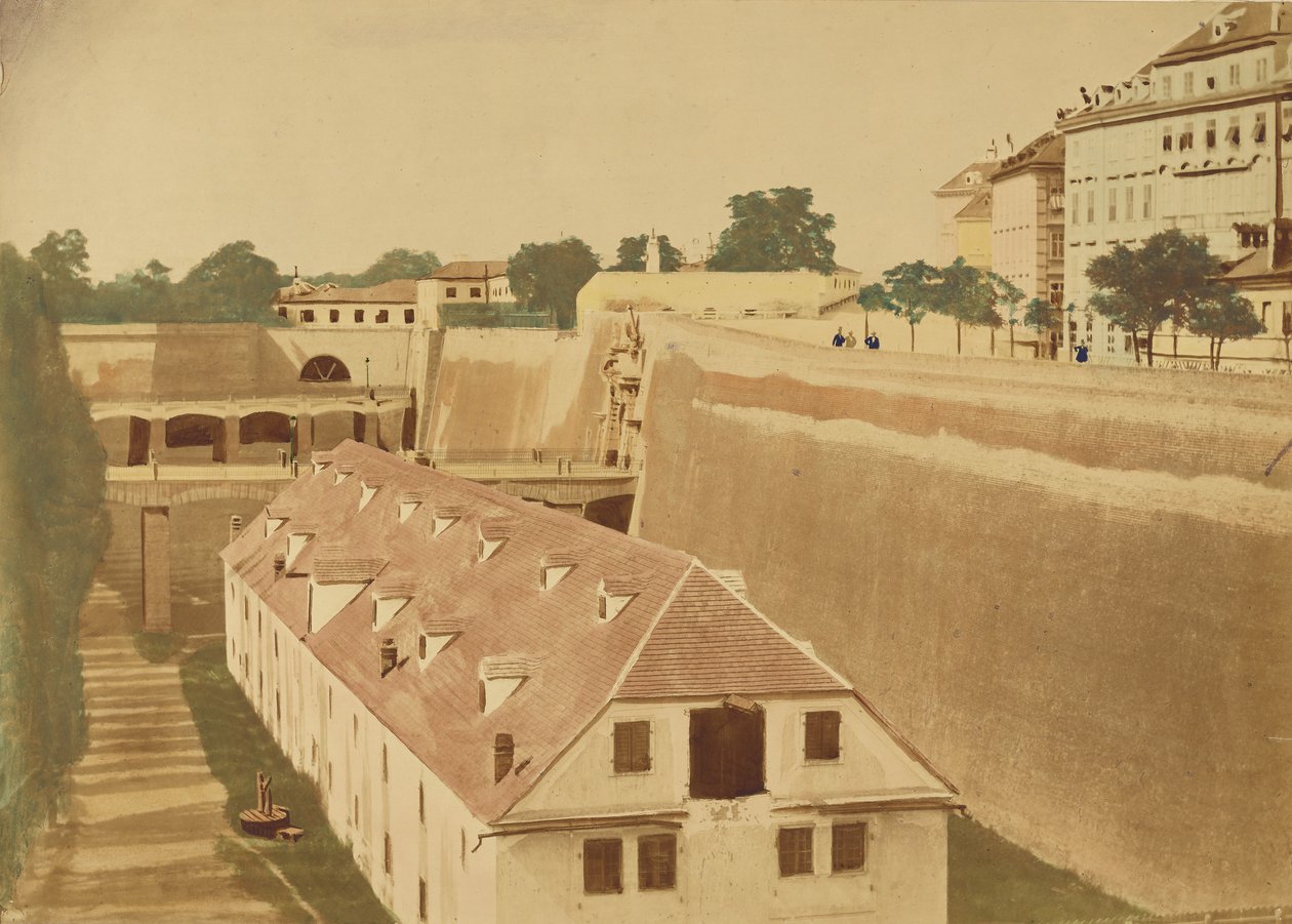 [Vista desde la Fábrica de Aguas hacia el Polvorín y los puentes de las Puertas Vieja y Nueva de Kärntnertor] de Unknown artist