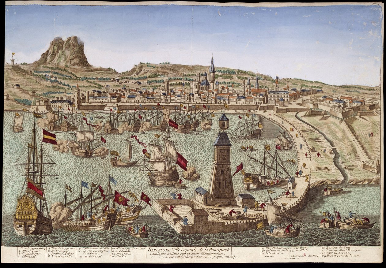 Vista de Barcelona y su puerto - vista óptica de Unknown artist
