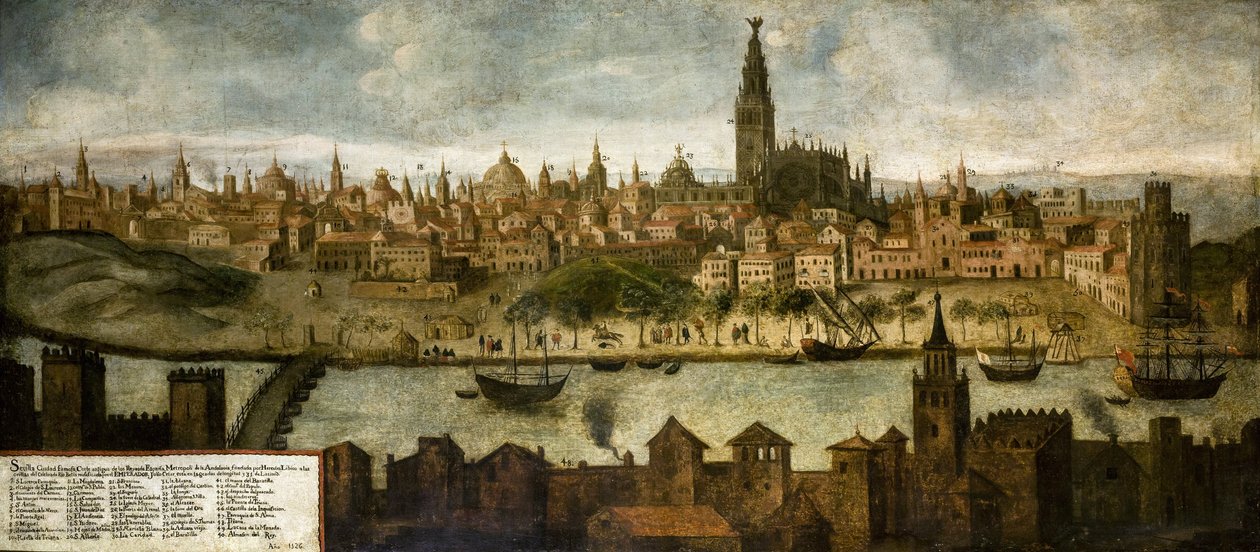 Vista de Hispalis (Sevilla), Anónimo. Óleo sobre lienzo, medidas : 108x242 de Unknown artist