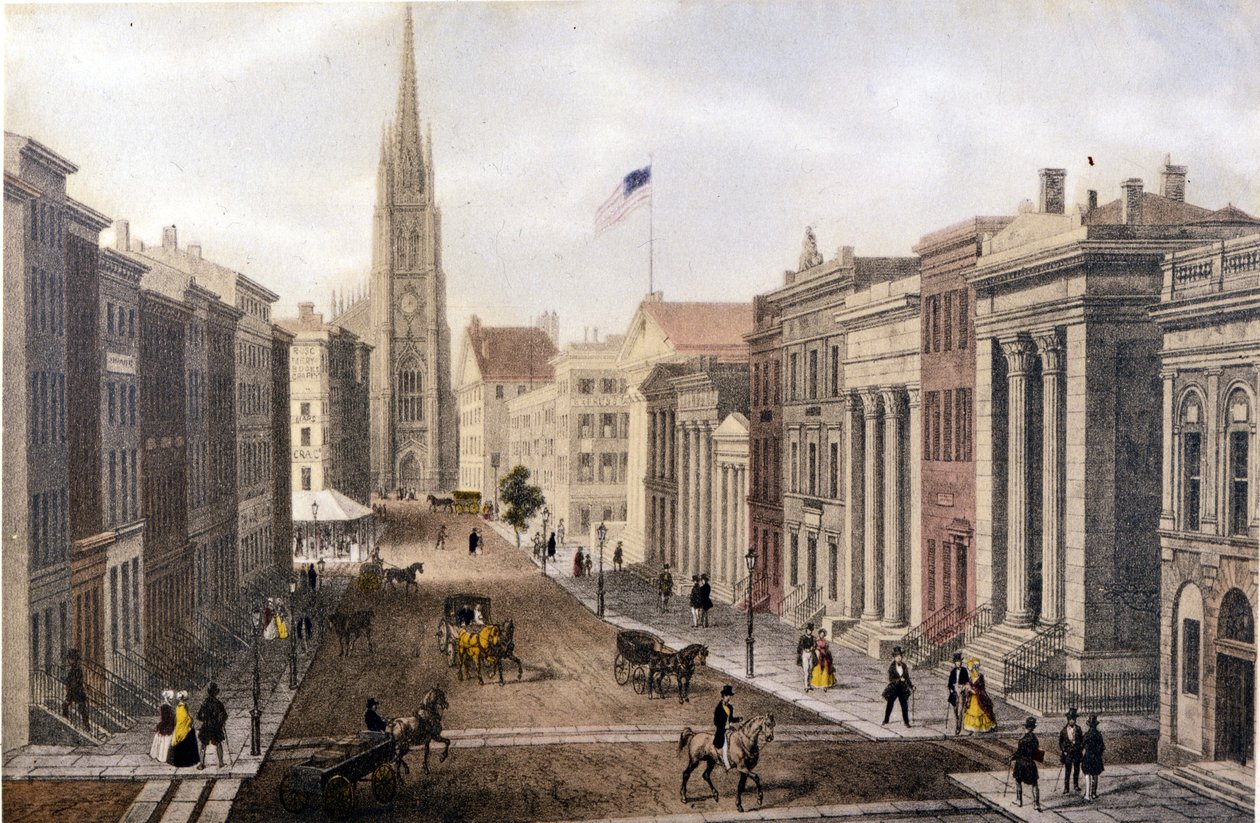 Vista de Nueva York: Vista de Wall Street desde William Street. Litografía sd. alrededor de mediados del siglo XIX. de Unknown artist