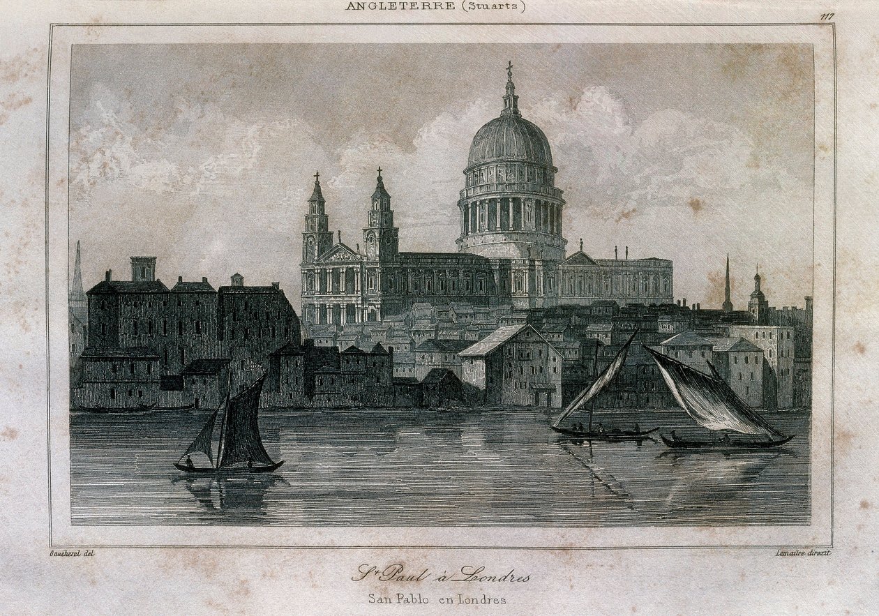 Vista de la Catedral de San Pablo en Londres cerca del Támesis de Unknown artist