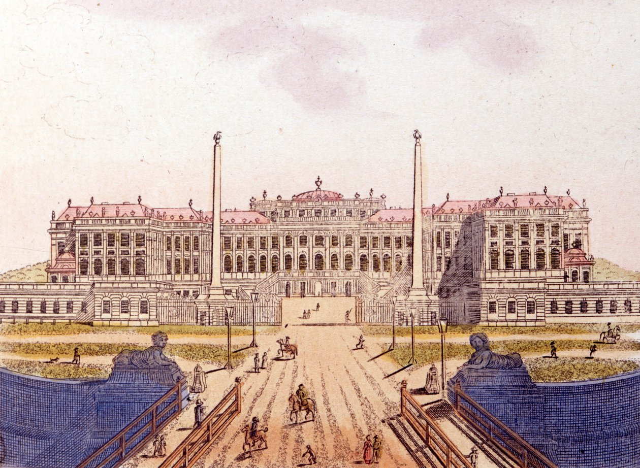 Vista del Castillo de Schönbrunn, antigua residencia de la Familia Imperial Austriaca, Viena, Austria de Unknown artist