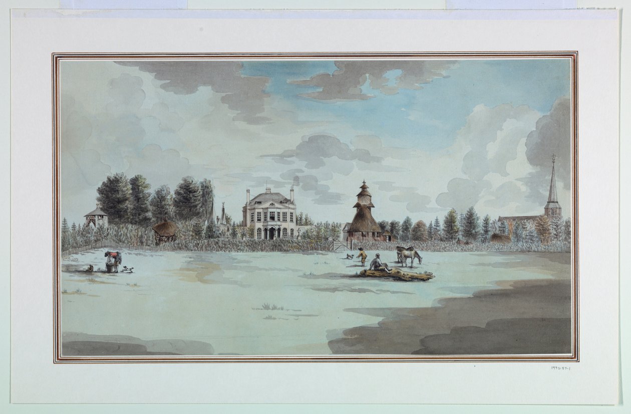Vista de un jardín con pagoda de Unknown artist