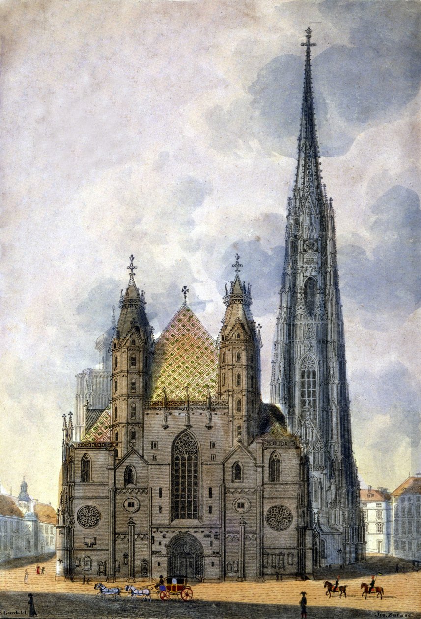 Vista de la Catedral de San Esteban (Stephansdom) de Viena en Austria a finales del siglo XVIII de Unknown artist
